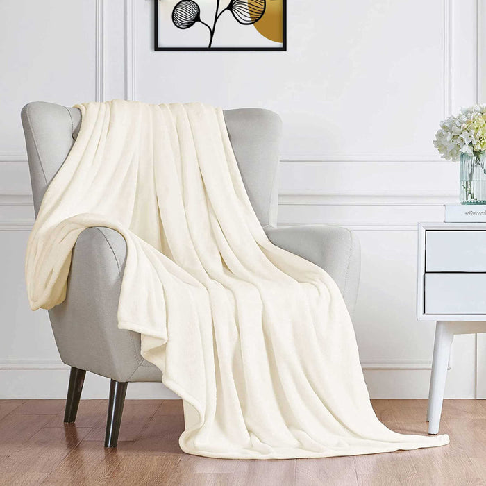High Quality Cream Double Size Blanket 220x240cm Soft Flannel Blanket Suitable for All Seasons it is Warm Throw Blanket for Bedroom, Couch Sofa, Living Room, Fashion Sofa Bedding, Car, Sofa Recliner