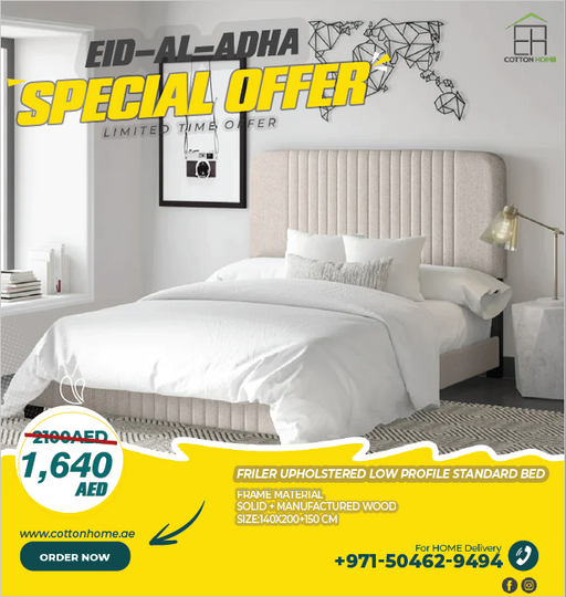 Eid-al-Adha Friler Upholstered Low Profile Standard Bed with free Shipping