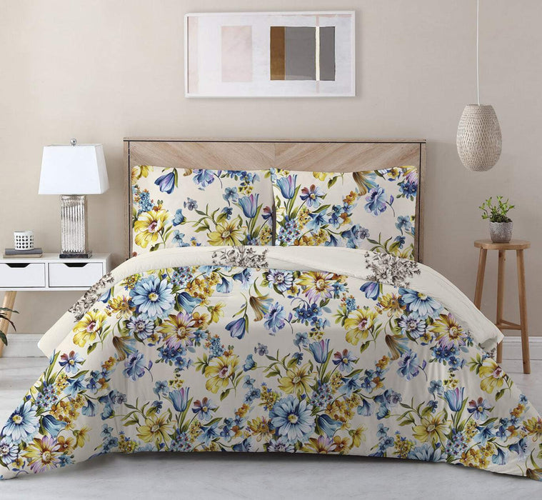 Buy 100% Cotton 3-Piece Printed Eraya Comforter Set Single/Queen/King size - Yellow Floral