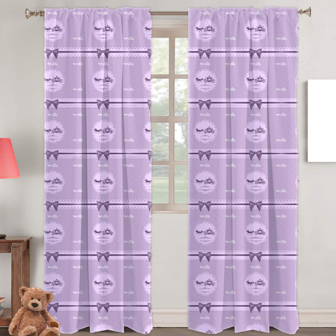 Kids Curtain - 2 pieces - 100% Cotton Printed - 140x240cm - Violet - Cotton Home, 100% cotton kids curtain