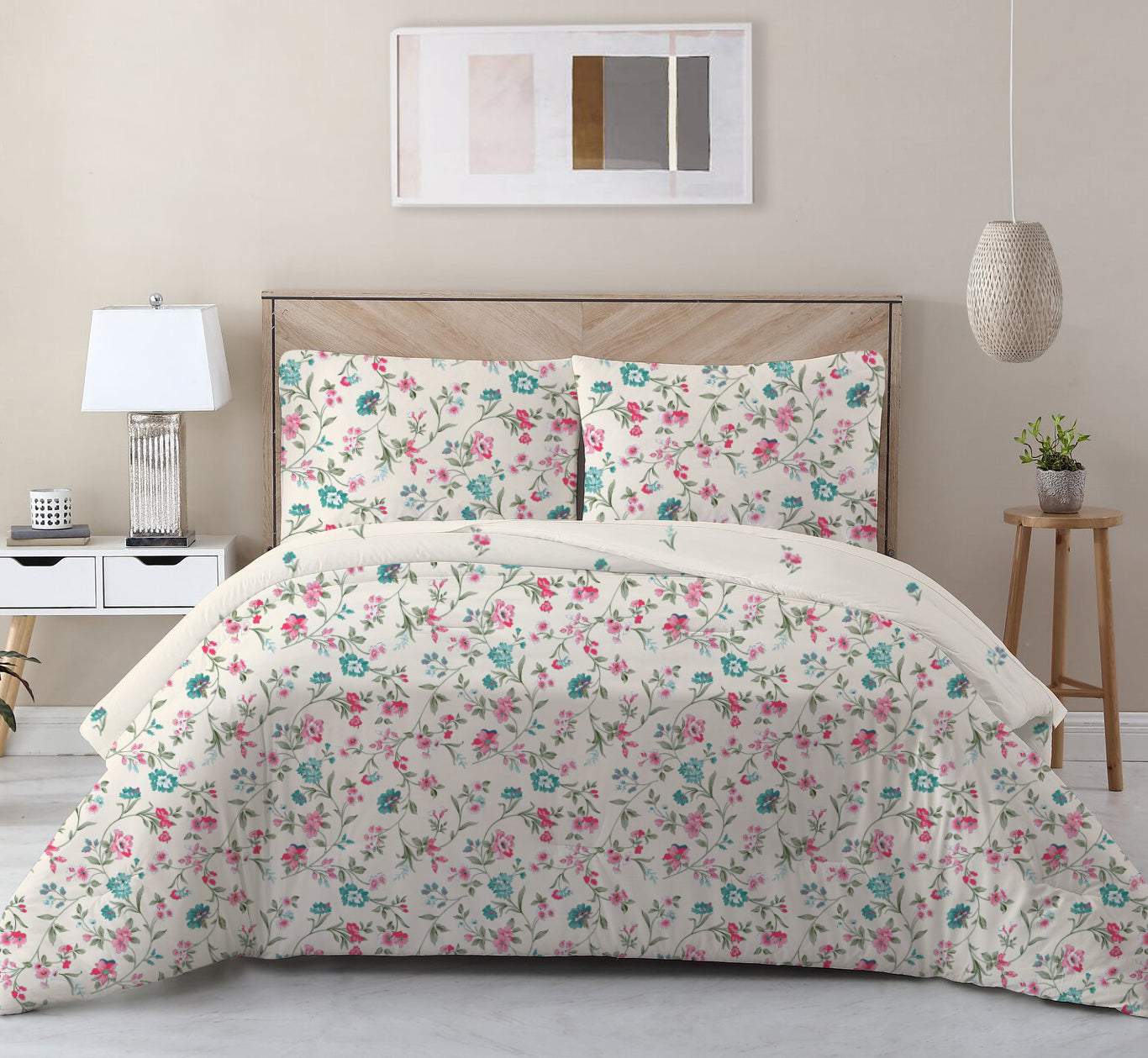 Buy 100% Cotton 3-Piece Printed Floral Scroll Comforter Set Single/queen/king size