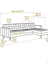 Zestoria 4 Seater Chaise Longue Sofa L158cm x W280cm x H78cm Dark Grey - Cotton Home