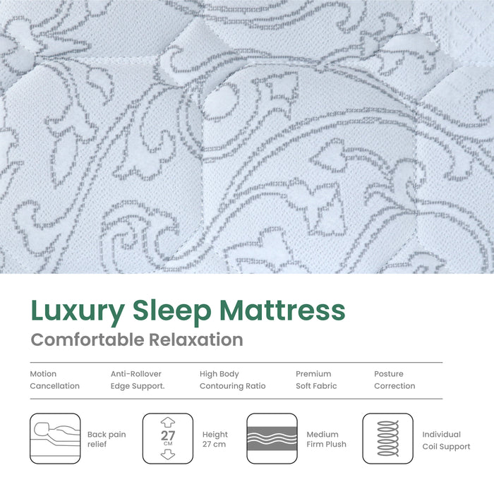 Luxury Sleep Box Top Mattress | Medium Firm Feel | Single - White/Black