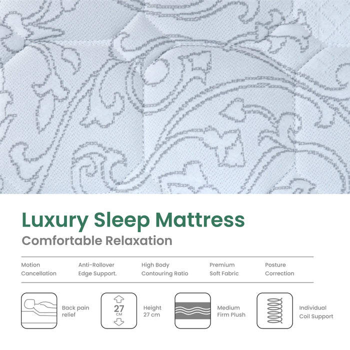 Luxury Sleep Spring Mattress | Medium Firm Feel | Queen - White/Black