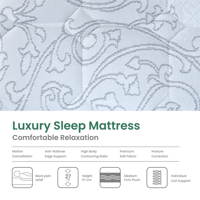 Luxury Sleep Spring Mattress | Medium Firm Feel | Single - White/Black