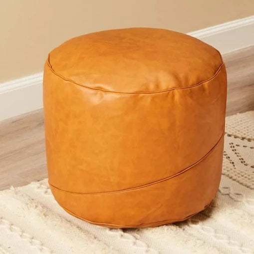 Light brown small leather foot stool cotton home