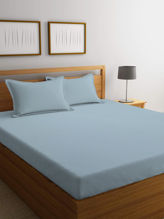 3 Piece Fitted Sheet Set Super Soft Metallic Blue Super King Size 200x200+30cm with 2 Pillow Case - Cotton Home