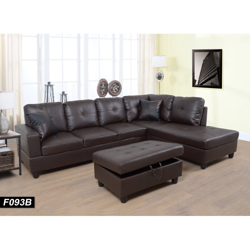 Jacklaper Pu Leather Corner Sectional with Ottoman Storage - Cotton Home