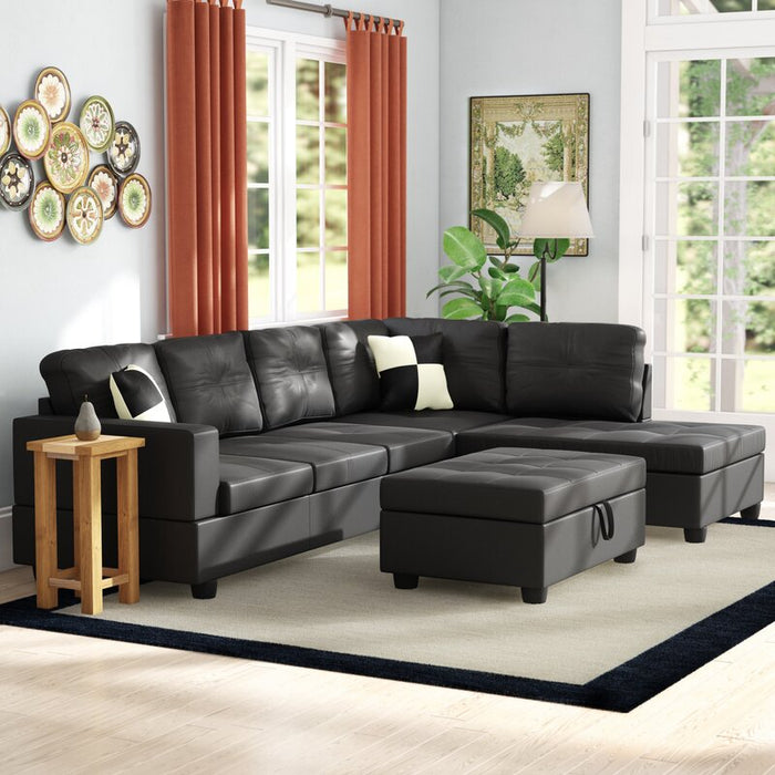 Jacklaper Pu Leather Corner Sectional with Ottoman Storage - Cotton Home