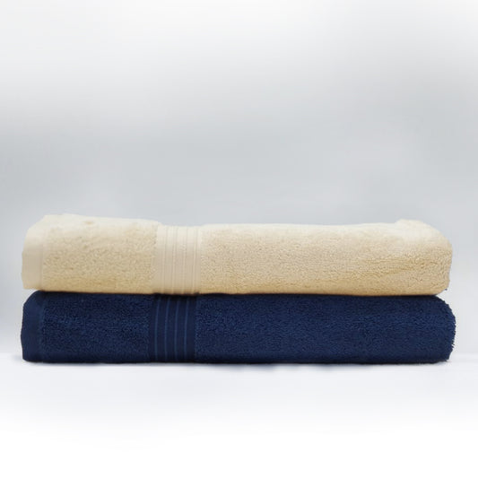 Premium Blue and Cream Pack of 2  600gsm High Quality Cotton Bath Towel 70x140cm