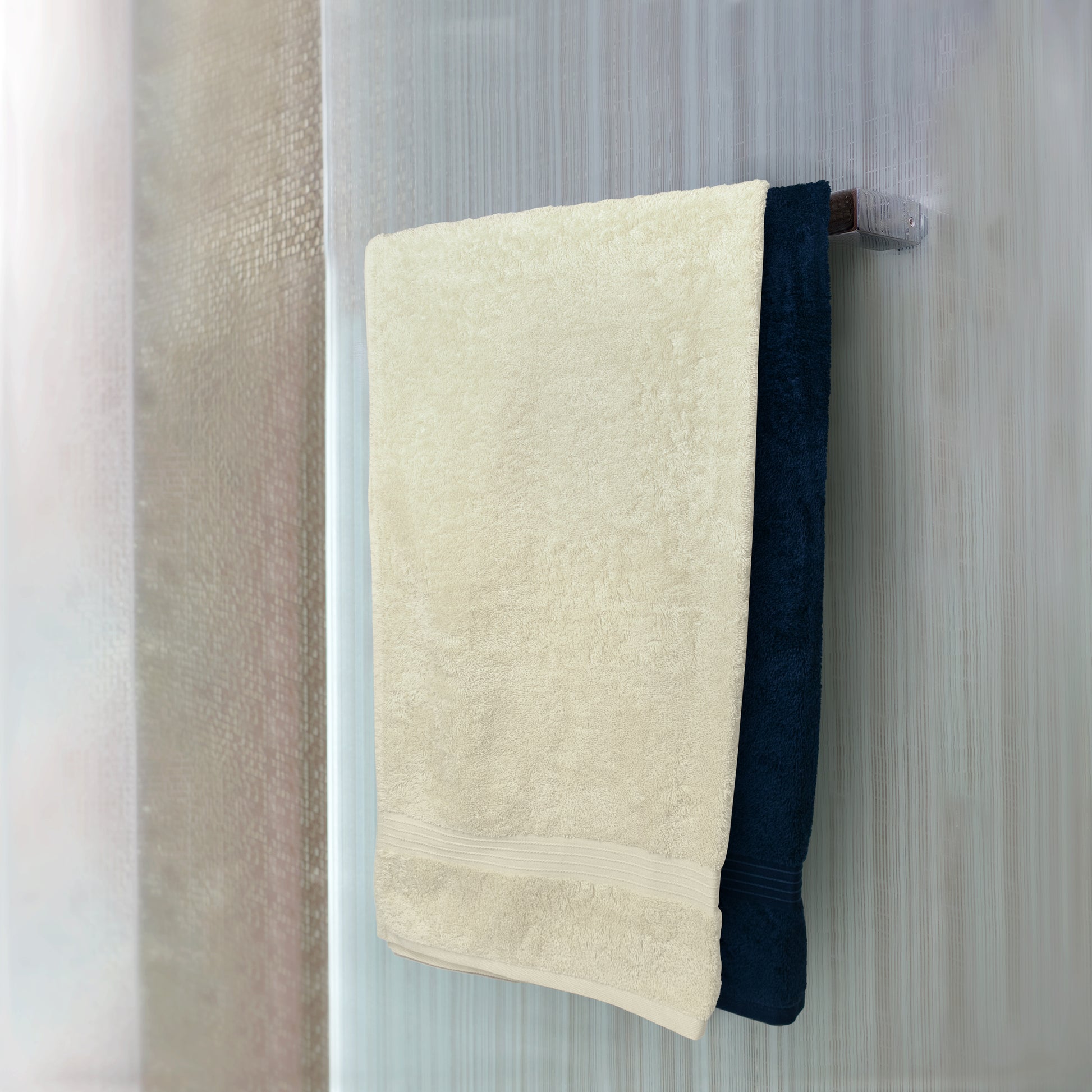Cotton Bath Towel 70x140 CM 2 Piece Set, Navy Blue and Cream