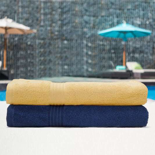 Premium Blue and Mango Pack of 2  600gsm High Quality Cotton Bath Towel 70x140cm
