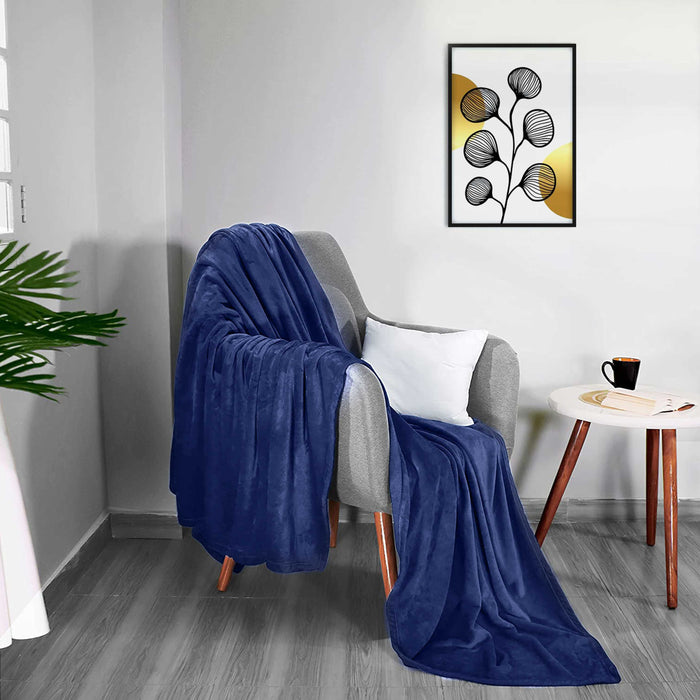 Micro Flannel Blanket Single Piece - 220x240cm - Navy Blue