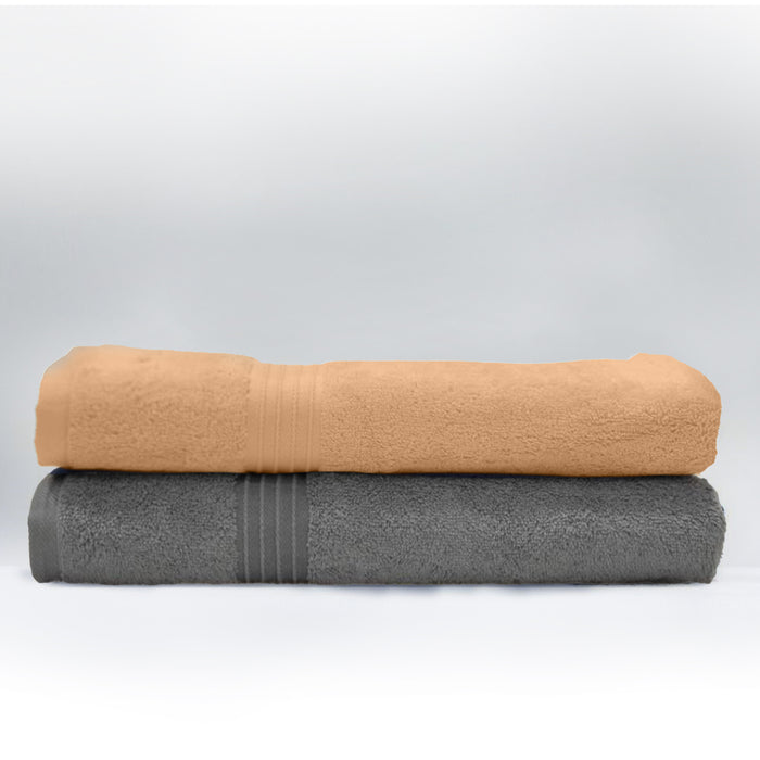 Cotton Bath Towel 70x140 CM 2 Piece Set, Peach and Charcoal