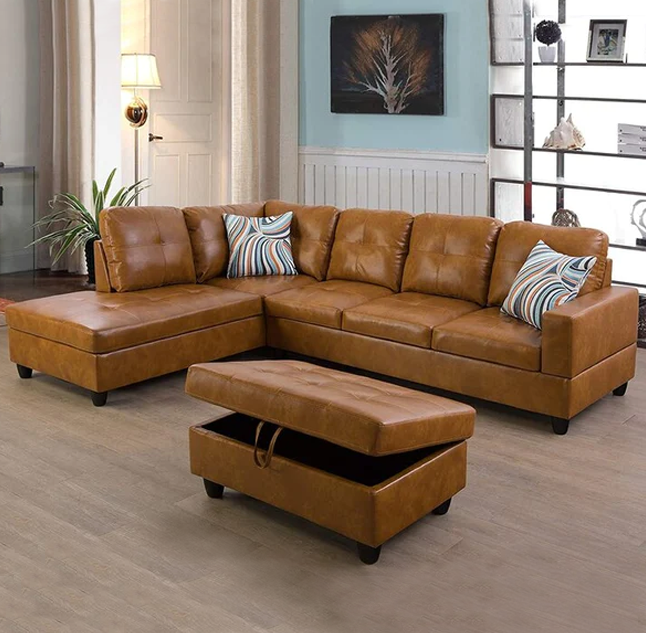 Pu Leather 5-seater Corner Sectional with Ottoman Storage