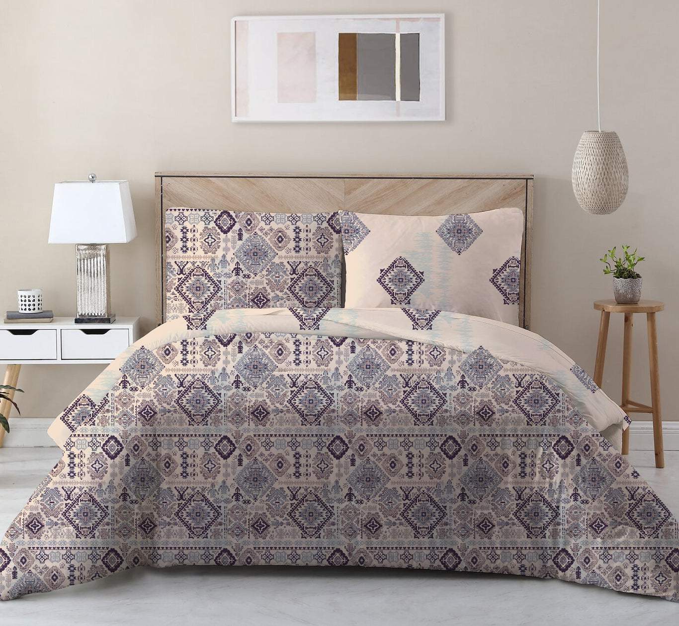 100% Cotton 3-Piece Printed Ethnic Comforter Set Queen/King Size - Brown