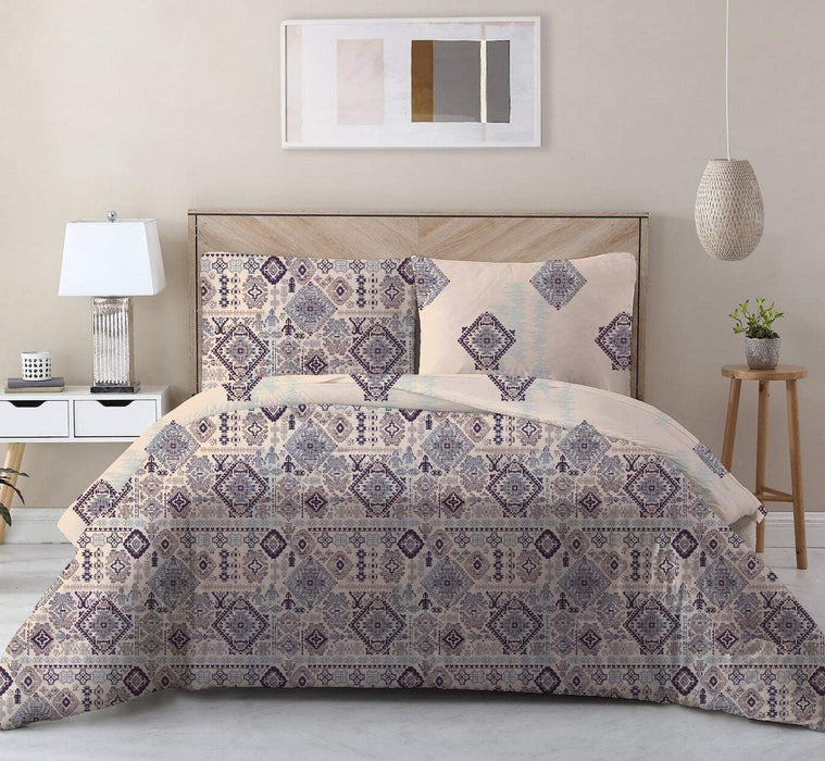100% Cotton 3-Piece Printed Ethnic Comforter Set Queen/King Size - Brown