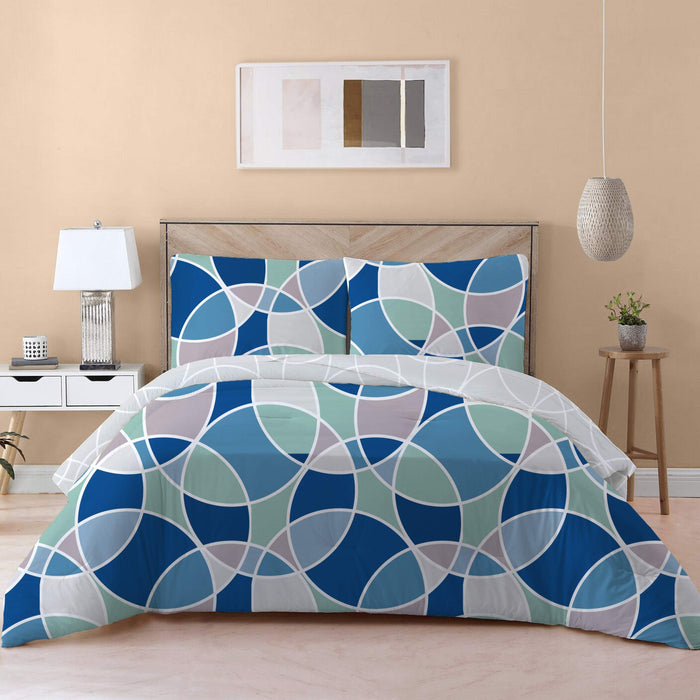 4-Piece Luxury Cotton Comforter Set Queen/King Size Bauhaus Print Blue