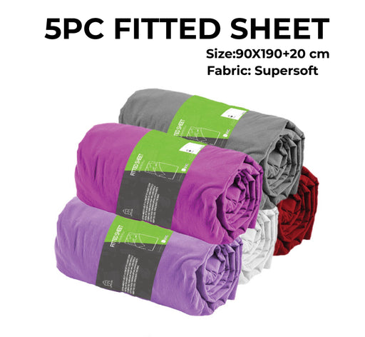 5PC Supersoft Fitted Sheet  (90x190+20cm) - 5PC Combo Offer