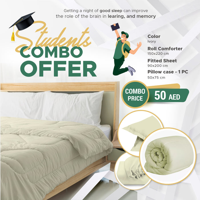 Students Combo Offer 3-Piece Roll Comforter Set - Ivory