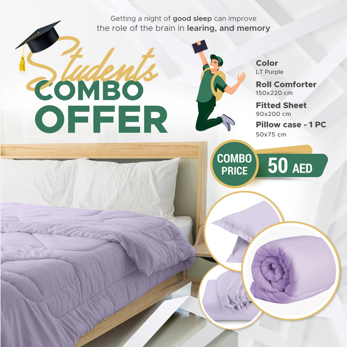 Students Combo Offer 3-Piece Roll Comforter Set - LT Purple