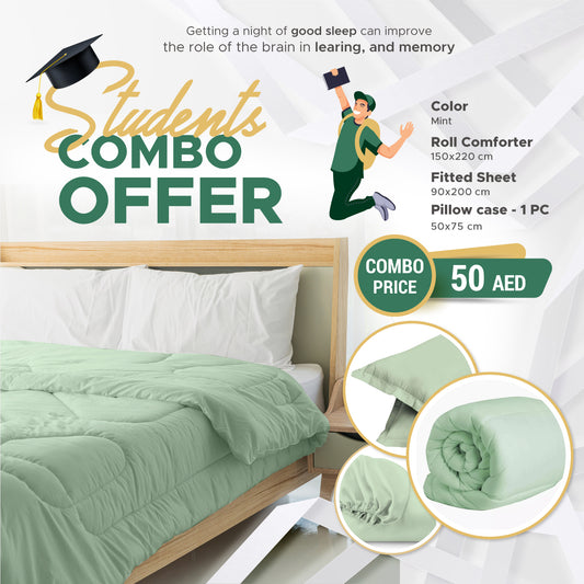 Students Combo Offer 3-Piece Roll Comforter Set - Mint