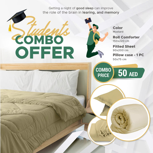 Students Combo Offer 3-Piece Roll Comforter Set - Mustard