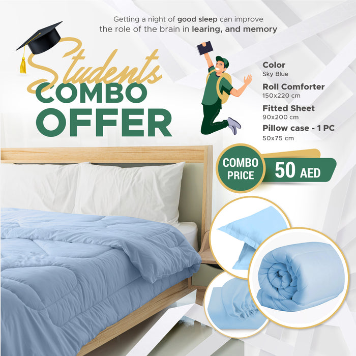 Students Combo Offer 3-Piece Roll Comforter Set - Sky Blue