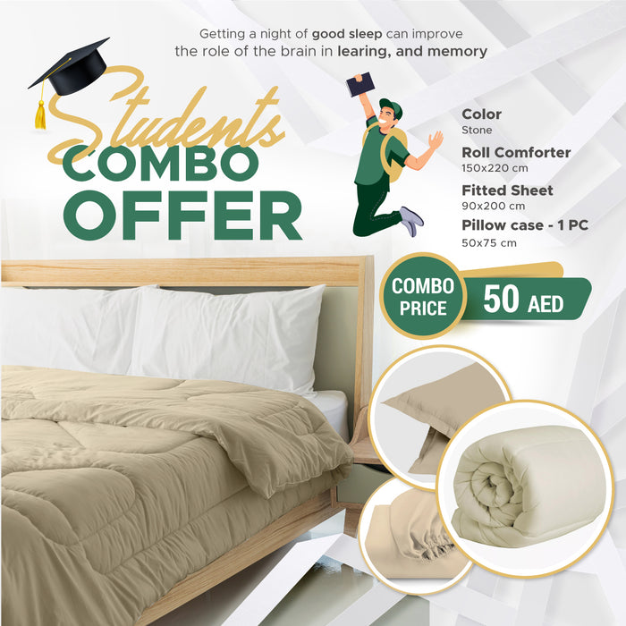 Students Combo Offer 3-Piece Roll Comforter Set - Stone