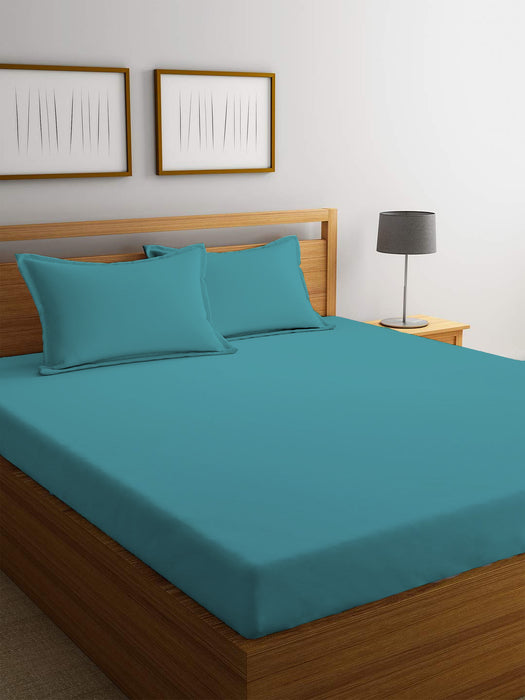 3 Piece Fitted Sheet Set Super Soft Teal Twin Size 160x200+30cm with 2 Pillow Case - Cotton Home
