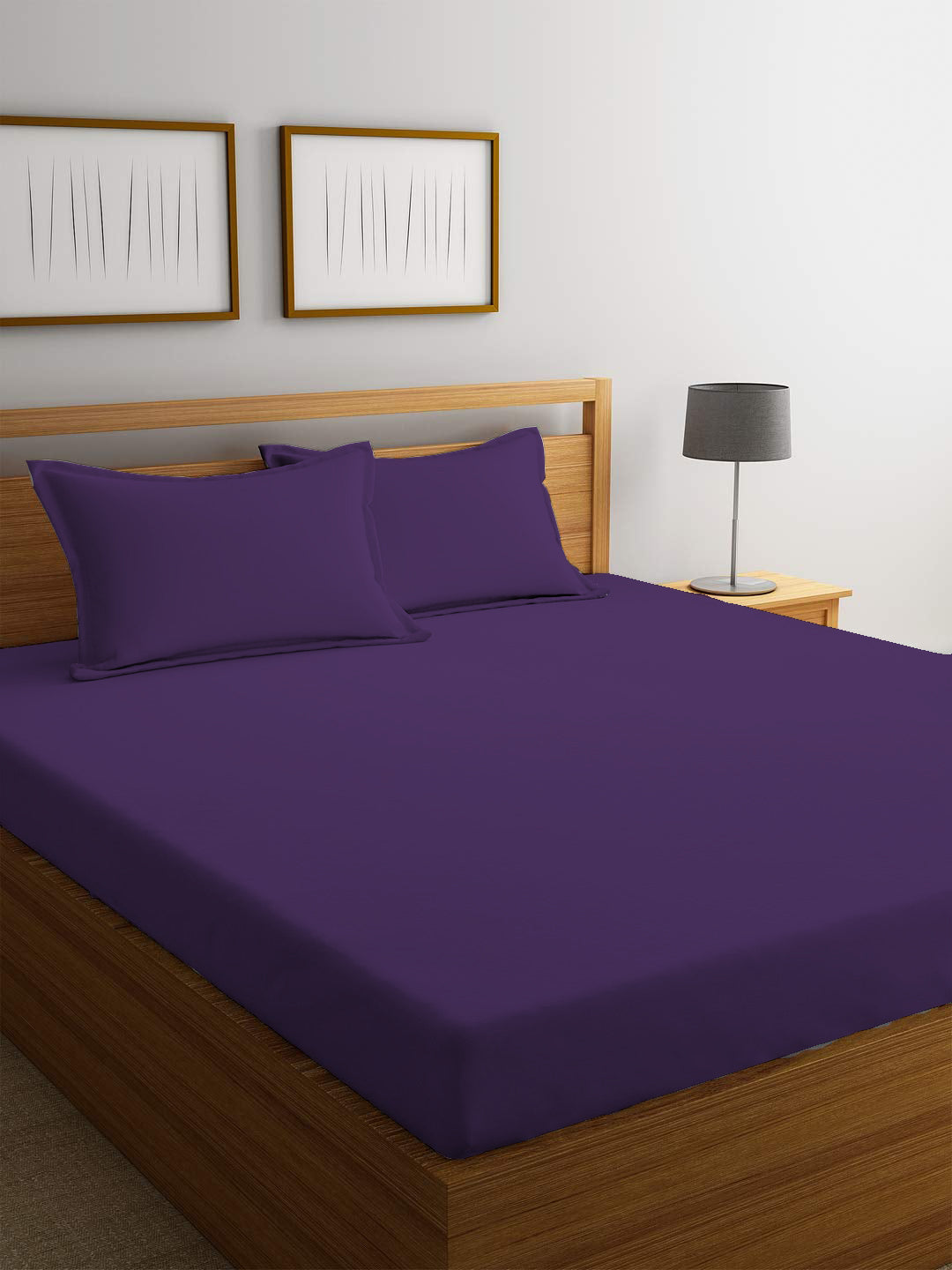 3 Piece Fitted Sheet Set Super Soft Violet King Size 180x200+30cm with 2 Pillow Case - Cotton Home