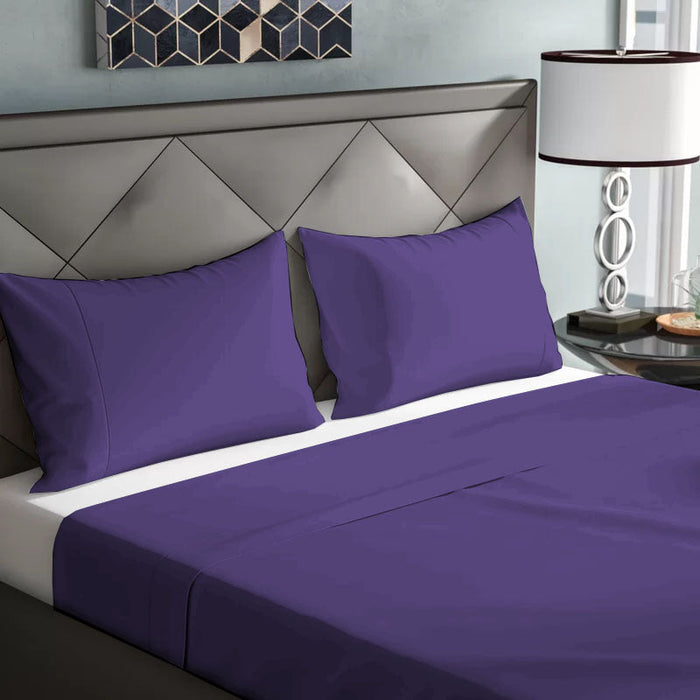 3 Piece Flat Sheet Set Super Soft Violet Queen Size 200x220 with 2 Pillow Case - Cotton Home