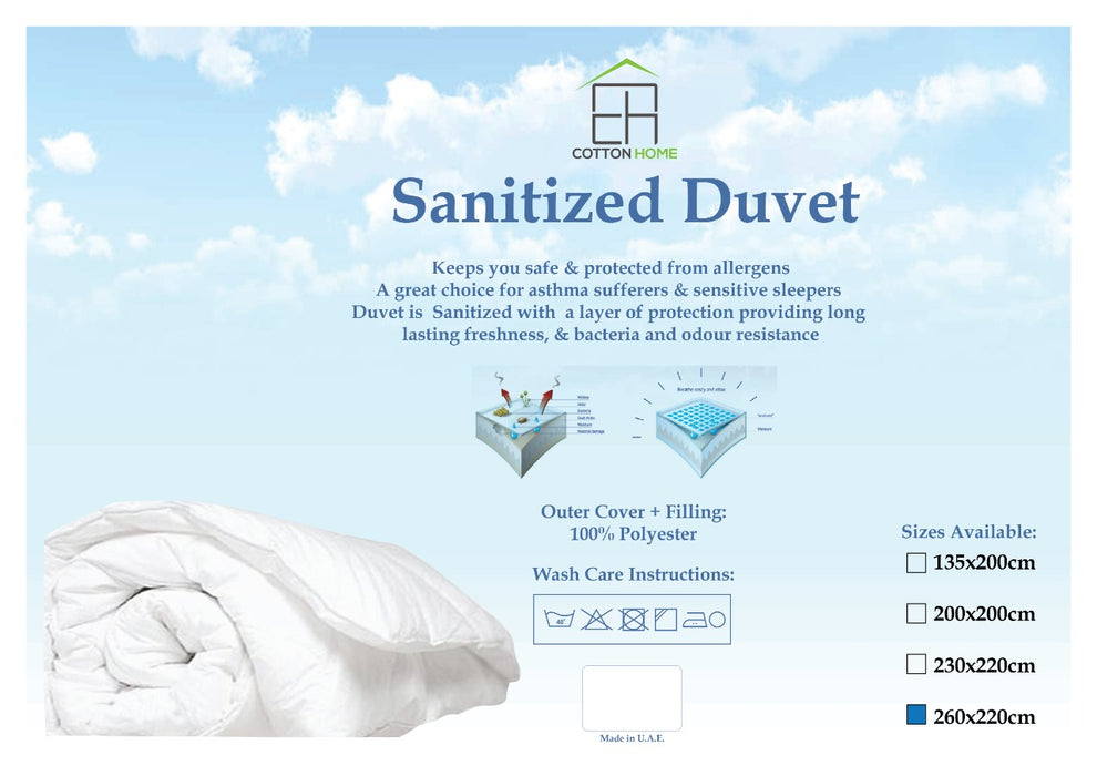 Sanitized Duvet - 1 Piece - Anti Allergy Fabric - (260 X 220 CM ) - White