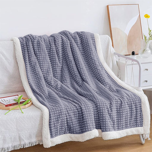 Throw Blanket for Sofa Couch | Blue Waffle Textured Soft Fuzzy Blanket | Warm Cozy Microfiber Plush | Twin Size 160x220 -Grey - Cotton Home