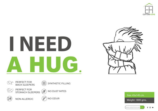 Body Pillow 100% Cotton Ultra Soft - ( 45 x 145 cm ) -  White and Black - Cotton Home