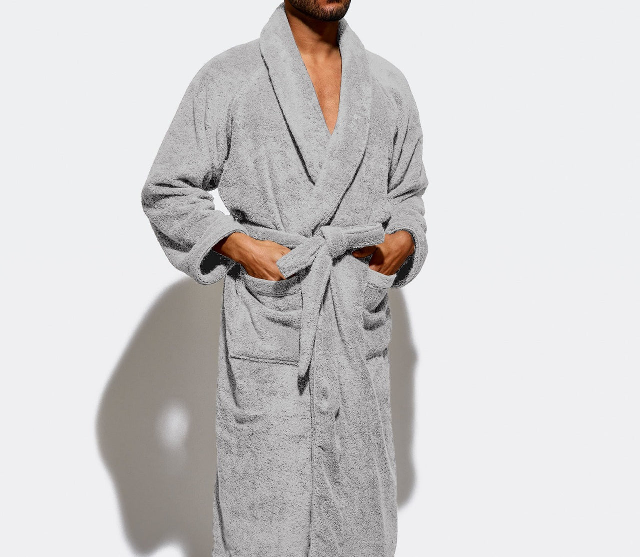 Buy Bathrobe With Pockets Terry Light Grey In Dubai, Abu Dhabi, UAE