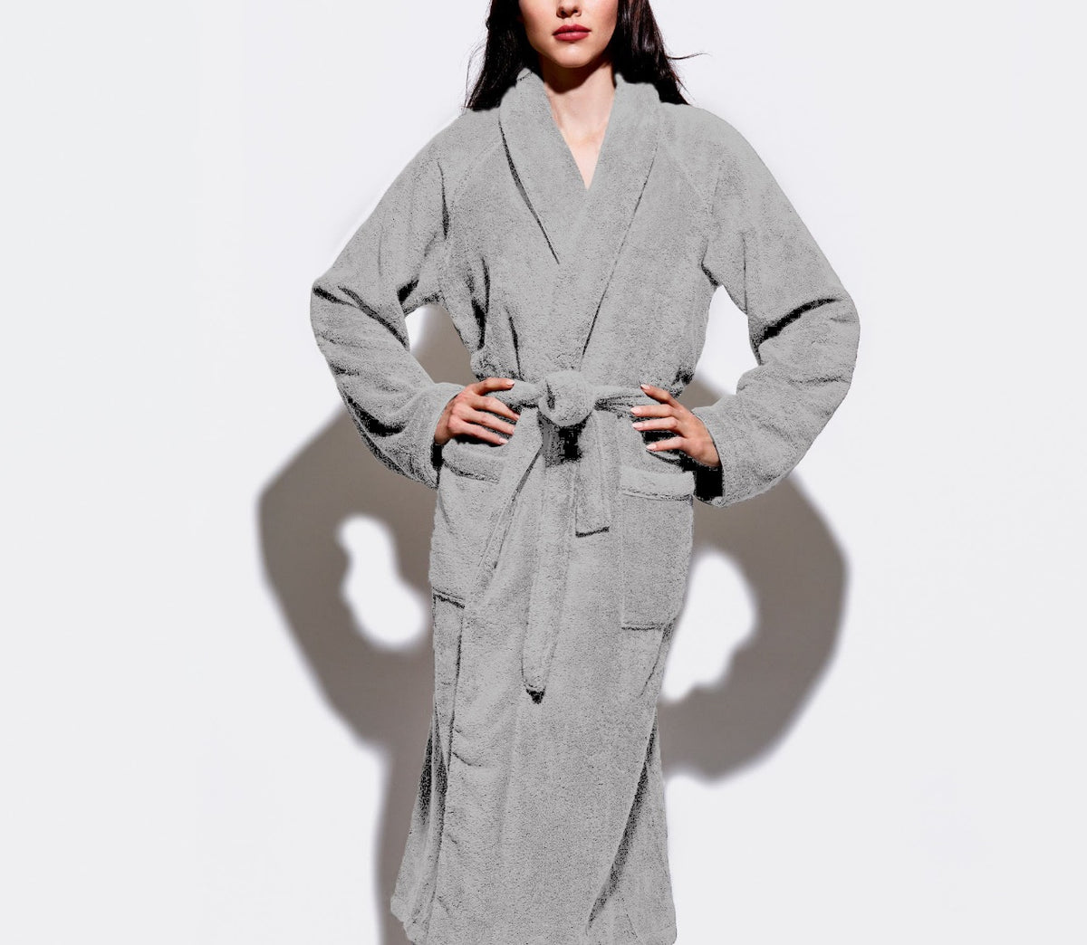 Buy Bathrobe With Pockets Terry Light Grey In Dubai, Abu Dhabi, UAE