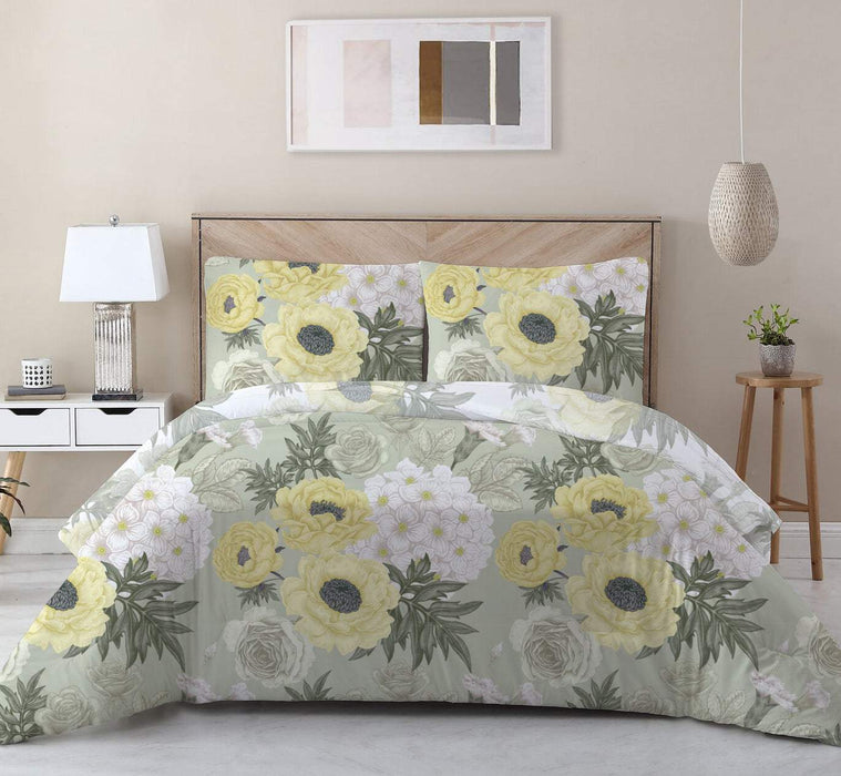 100% Cotton 3-Piece Willow Printed Comforter Set Queen/King Size - Light Yellow