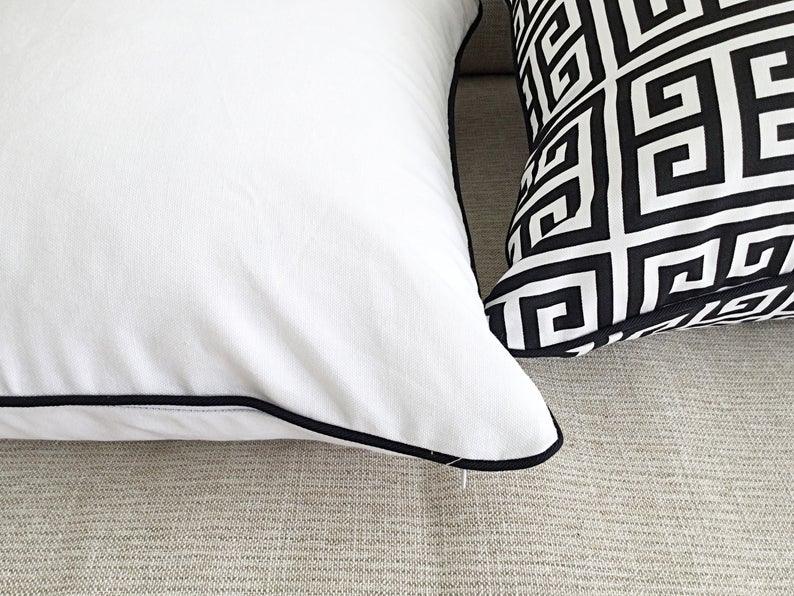 Soft Filled Cushion White with Black Piping-50 x 50 cm - Cotton Home
