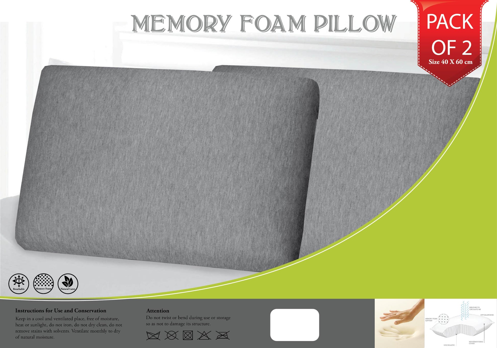 Buy Pack of 2 Memory Foam Pillow