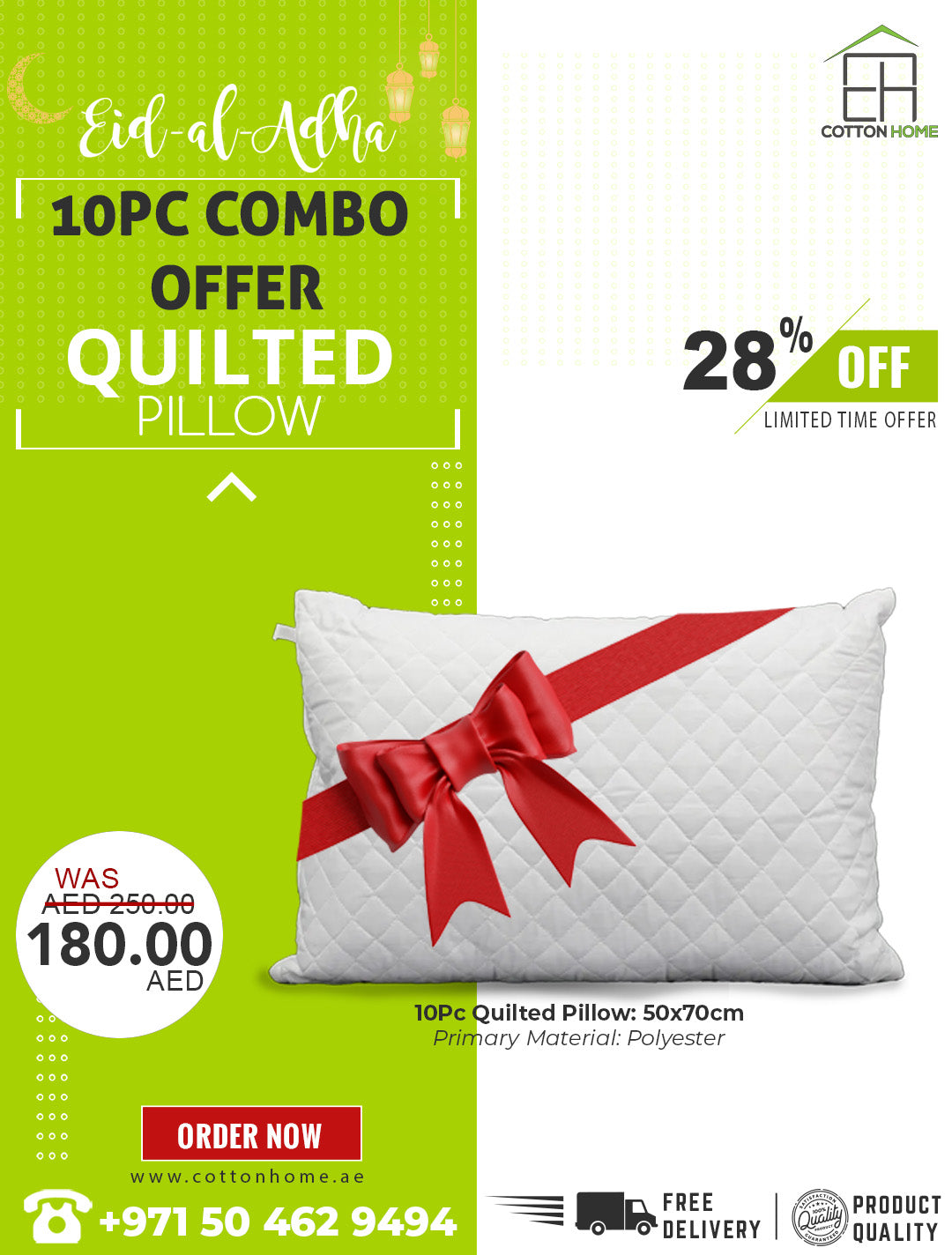 Eid al-Adha 10 Piece Combo Offer Quilted Pillow - 28% OFF With Free Delivery